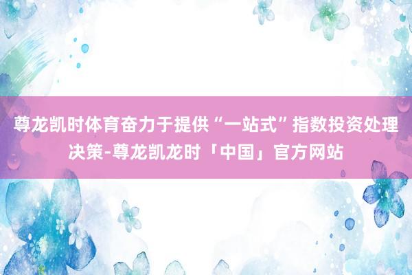 尊龙凯时体育奋力于提供“一站式”指数投资处理决策-尊龙凯龙时「中国」官方网站